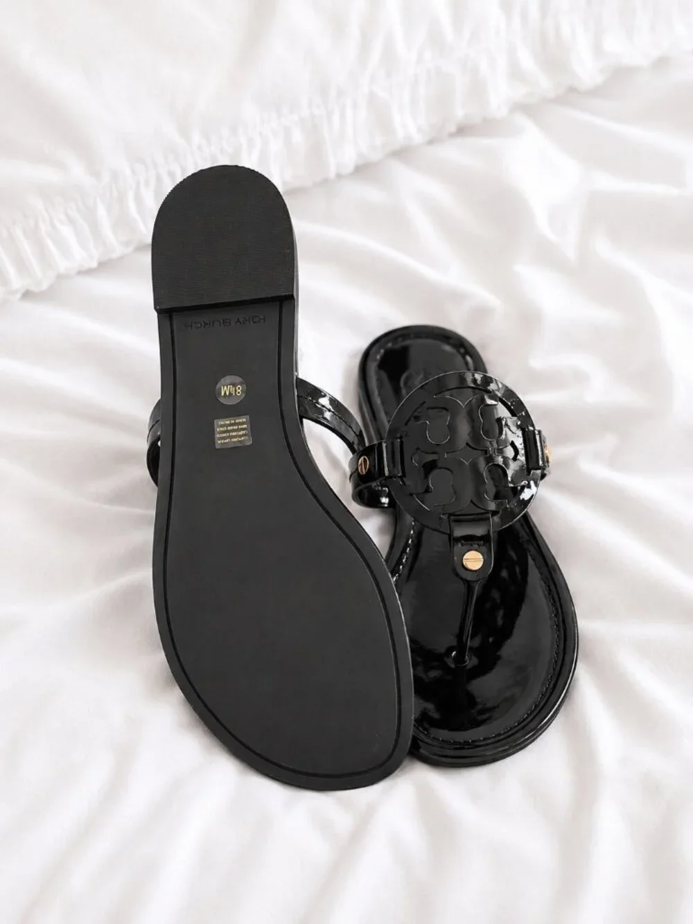 NEW IN BOX Tory Burch Black Patent Leather Miller Sandals
